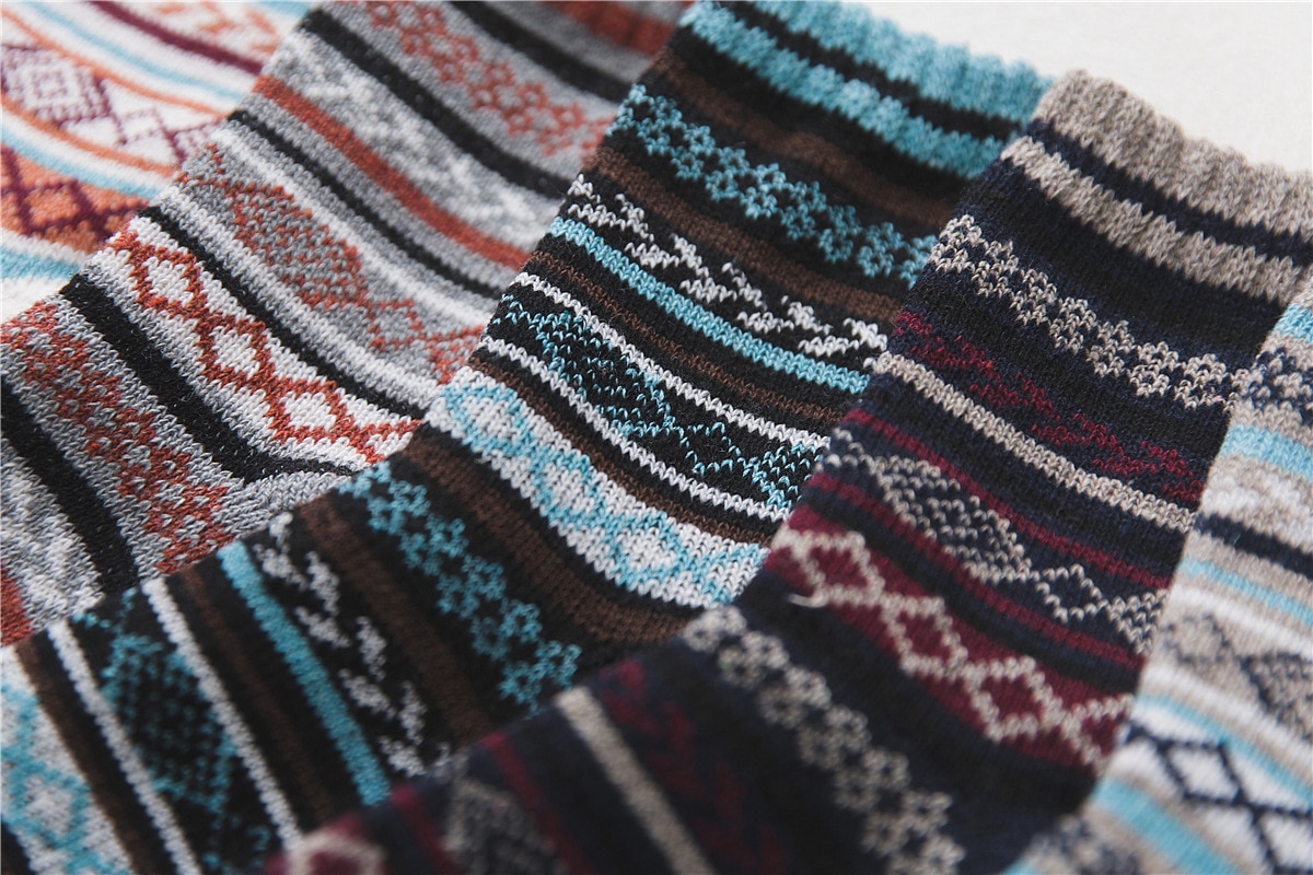 Men's Scandinavian Print Wool Socks 5 Pairs Set