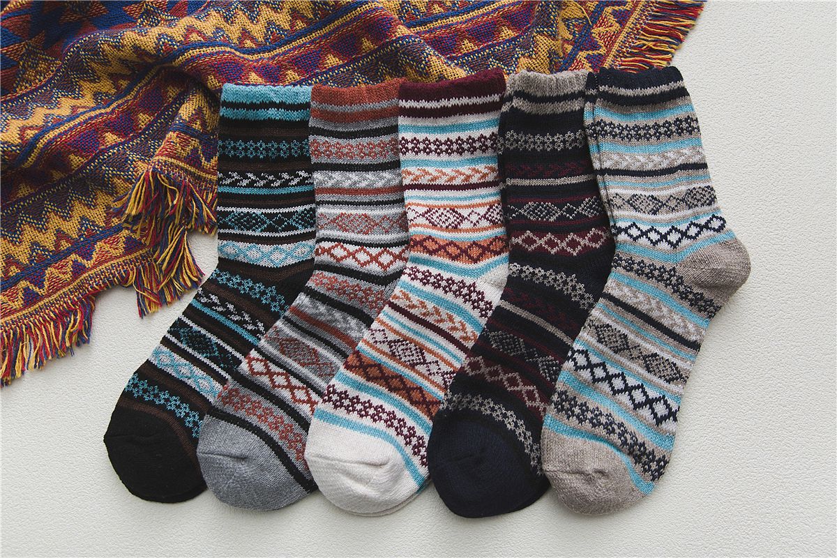 Men's Scandinavian Print Wool Socks 5 Pairs Set