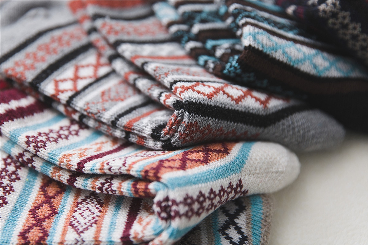 Men's Scandinavian Print Wool Socks 5 Pairs Set