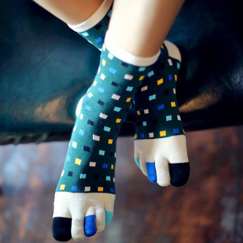 Men's Square Print Five Toe Socks 3 Pairs Set