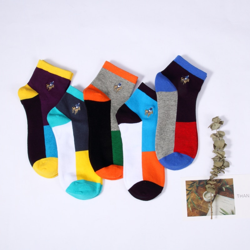 Men's Colorblock Breathable Socks 5 Pairs Set