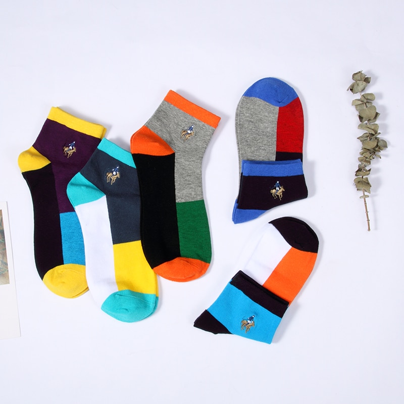 Men's Colorblock Breathable Socks 5 Pairs Set
