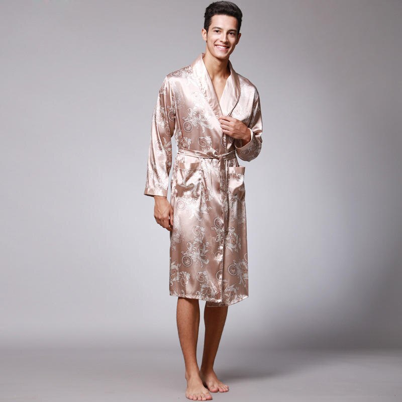 Men's Knee Length Bathrobe with Pattern