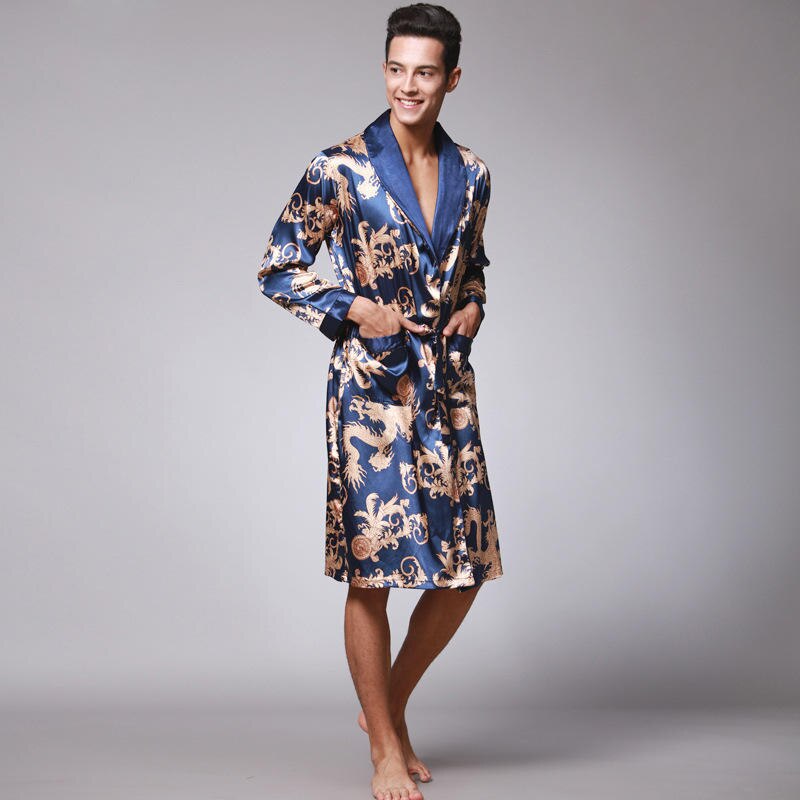 Men's Knee Length Bathrobe with Pattern