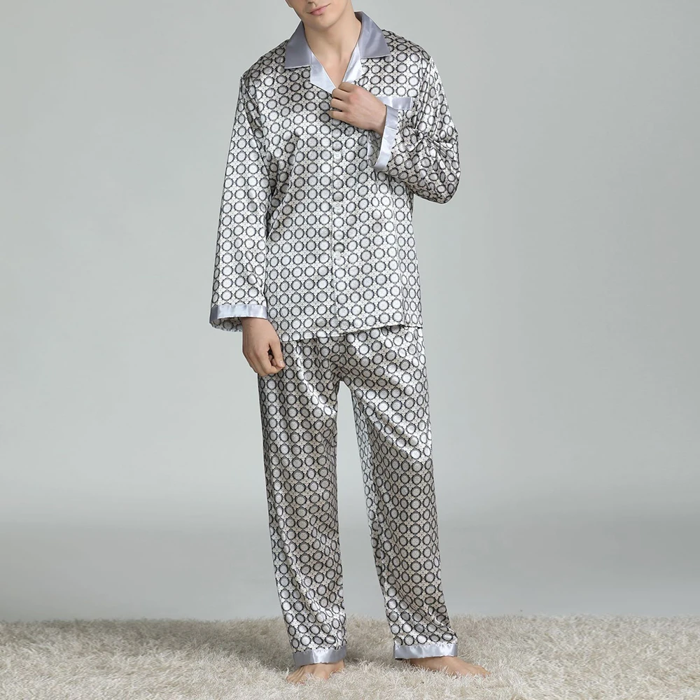Men's Silk Pajama Sets with Pattern