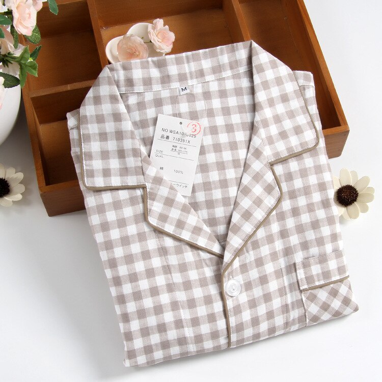 Men's Short Sleeved Summer Plaid Cotton Pajama Set