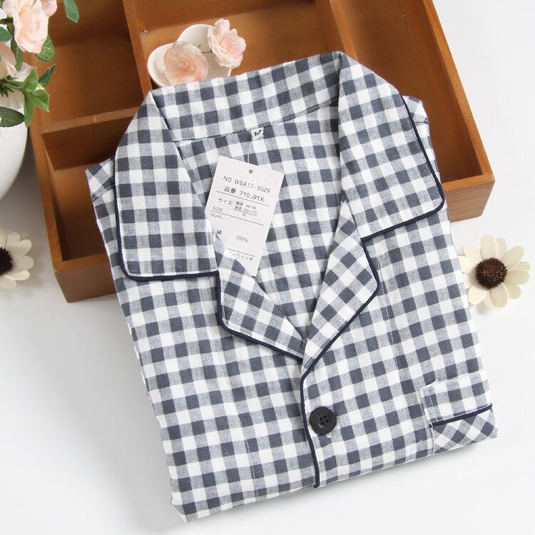 Men's Short Sleeved Summer Plaid Cotton Pajama Set