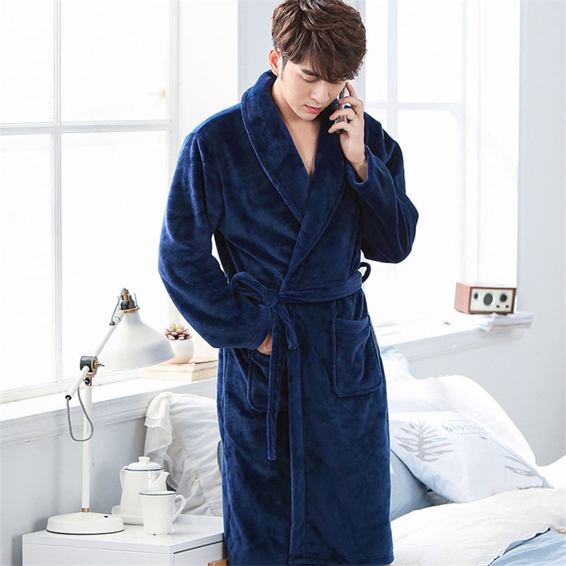 Men's Warm Flannel Bathrobe