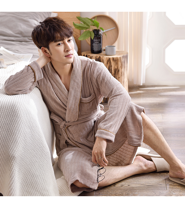 Men's Apricot Coral Velvet Robe with Belt