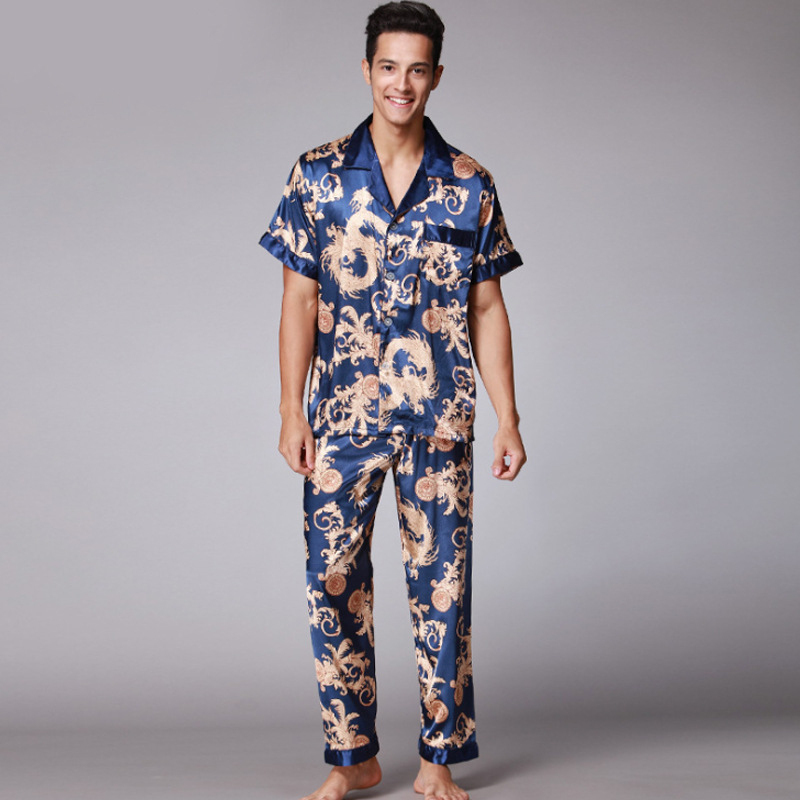 Men's Asian Style Satin Shirt and Pants Pajama Set