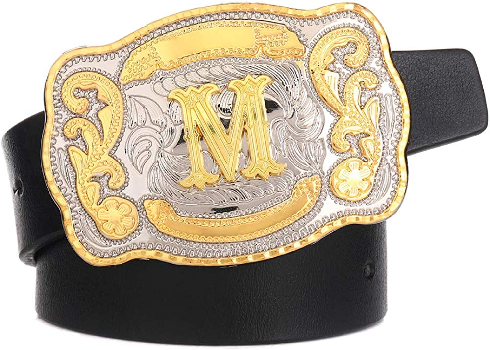 Men's Rectangle Gold Western Belt Buckle with Initial Letters