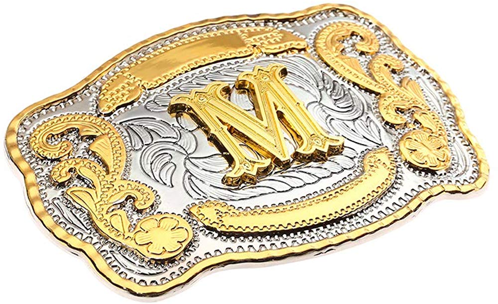 Men's Rectangle Gold Western Belt Buckle with Initial Letters