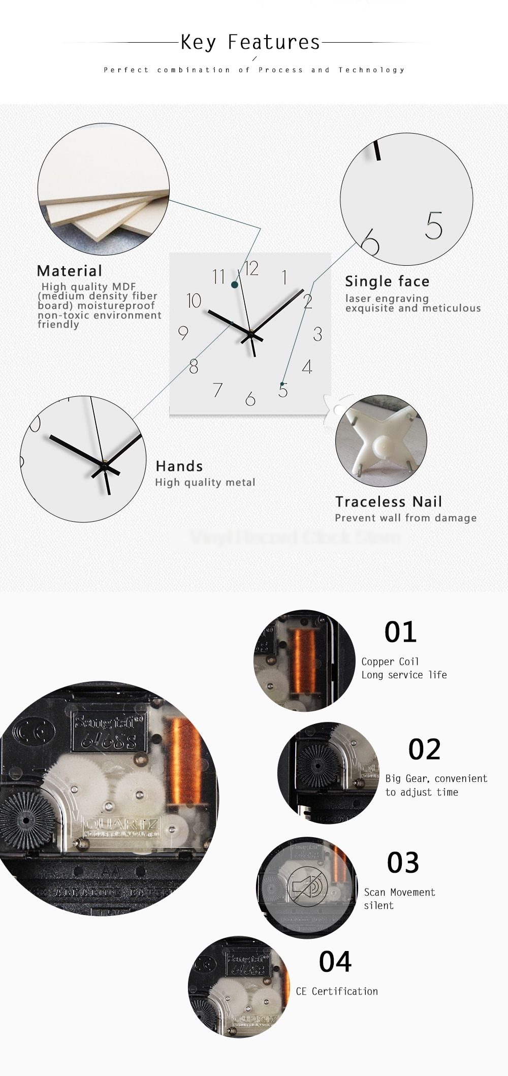 Nordic Design Square Shaped Wooden Wall Clock