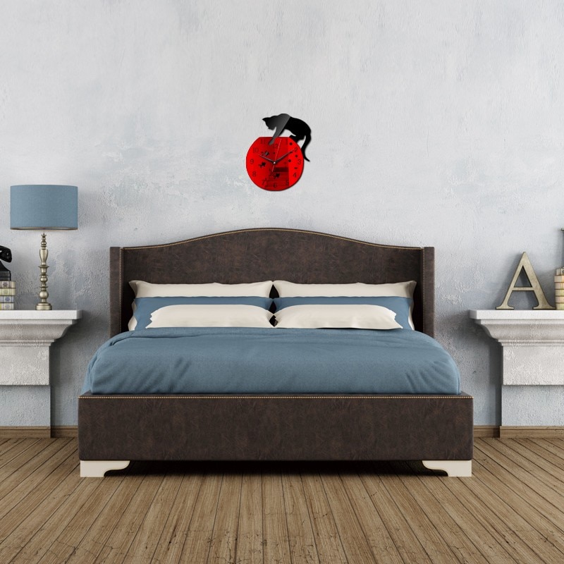 Cat Shaped Mirror Design Wall Clock