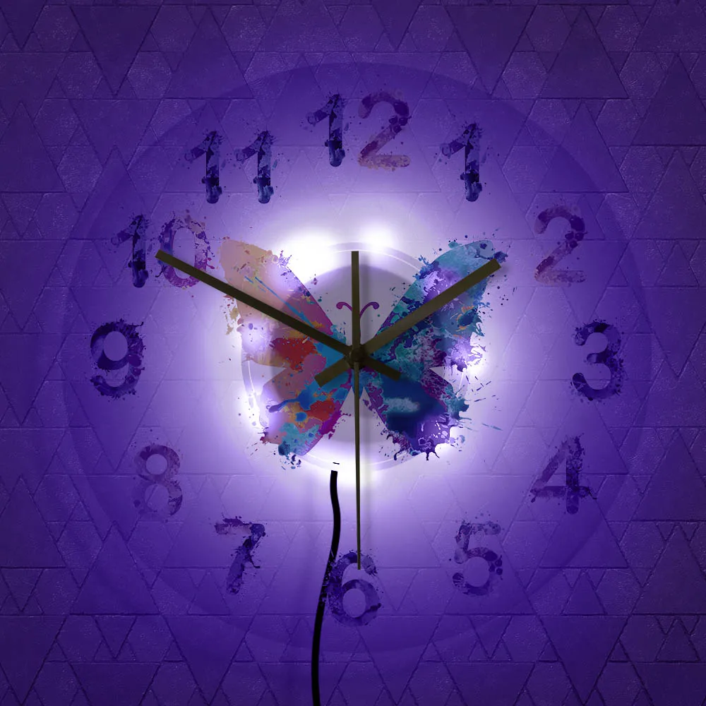 Colorful Numbers Watercolor Butterfly Printed Wall Clock