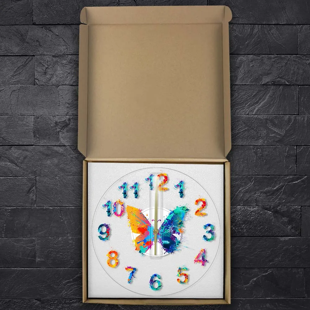 Colorful Numbers Watercolor Butterfly Printed Wall Clock