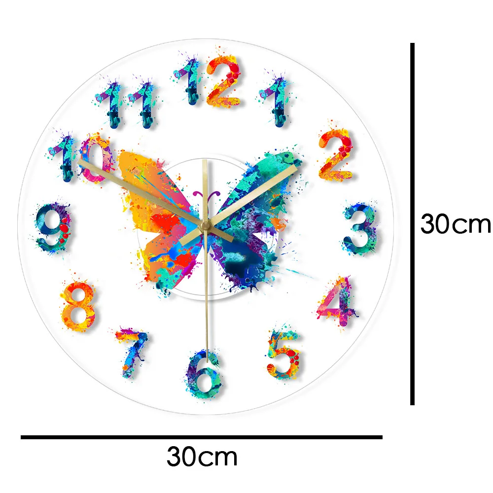 Colorful Numbers Watercolor Butterfly Printed Wall Clock