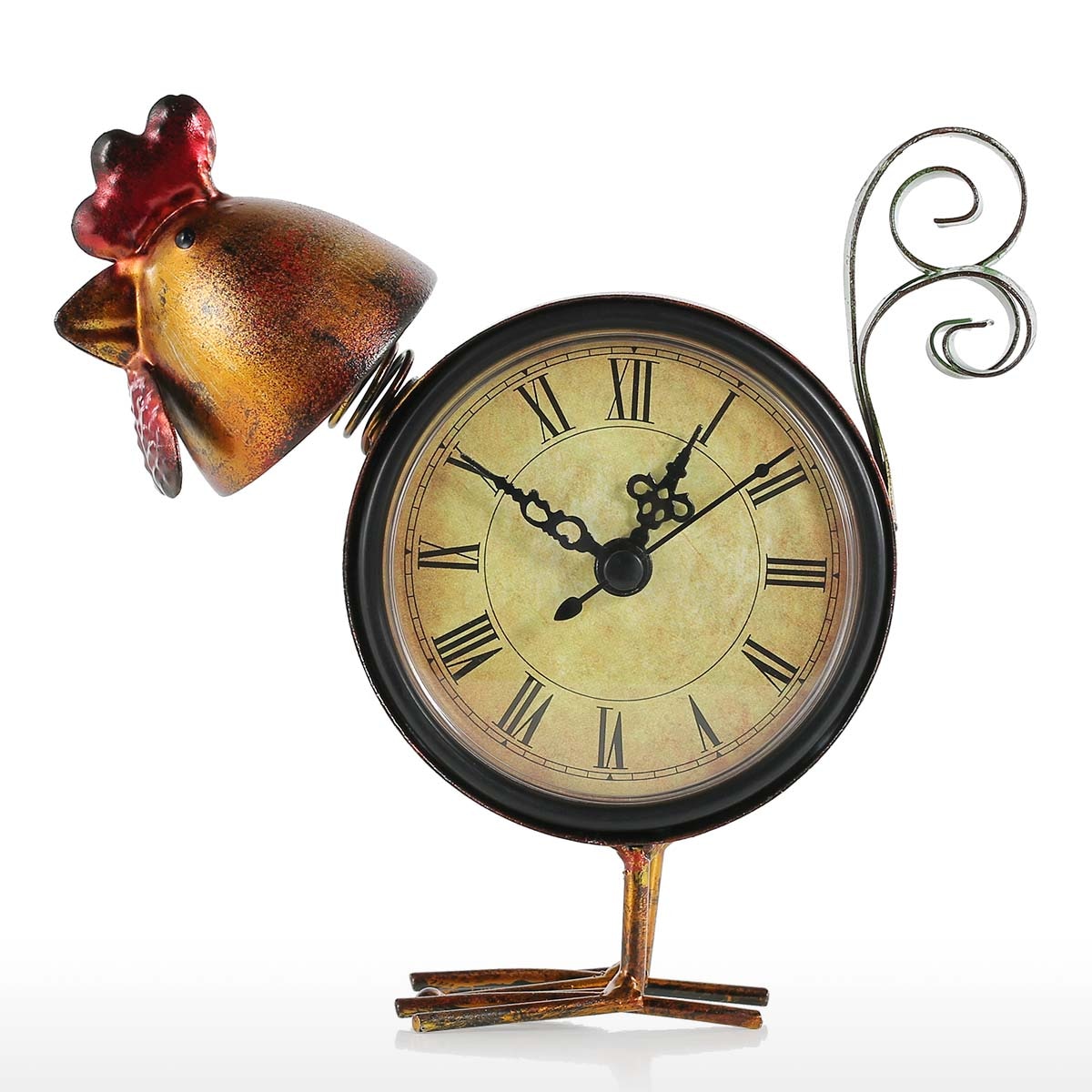 Antique Style Rooster Shaped Iron Table Clock