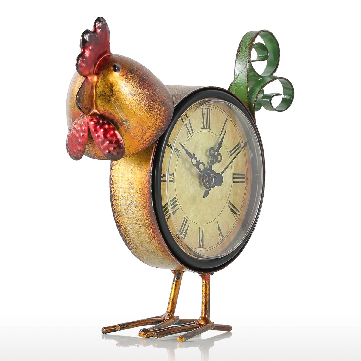 Antique Style Rooster Shaped Iron Table Clock