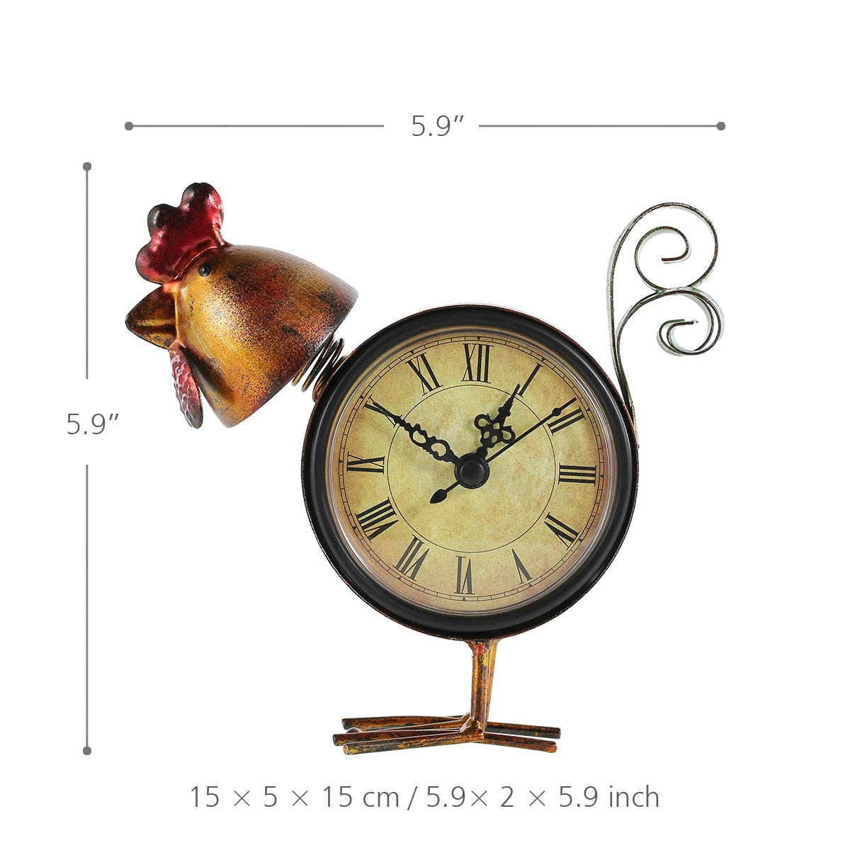 Antique Style Rooster Shaped Iron Table Clock